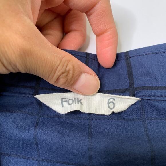 FOLK Clothing Shirt Mens 6 (XXL) Slim Fit Navy Black Cotton Check Short Sleeve - Picture 3 of 8